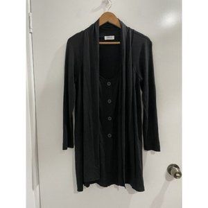 Mela Purdie Black Top Draped Scarf Overlay Size 10 Button Down